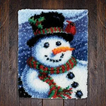 

Latch Hook Kit Pre-stamped Canvas Pre-cut Yarn Latch Hook Needle DIY Craft Creative Christmas Snowman Carpet Rug Embroidery