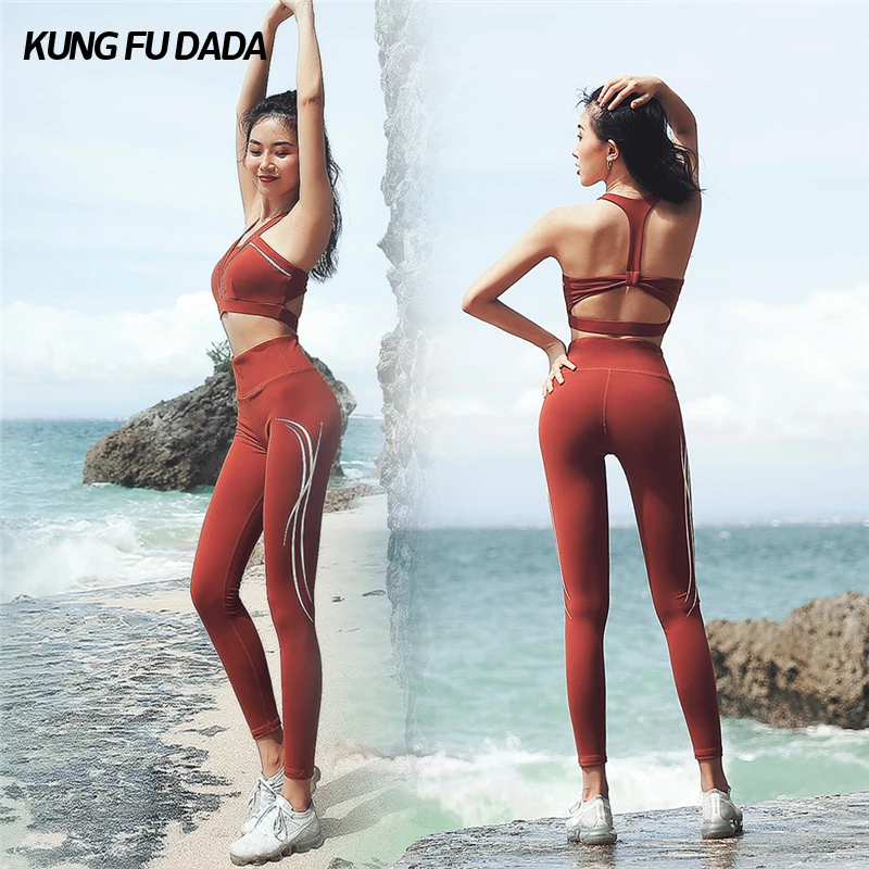 

KFDD New Arrival 2 Pieces Yoga Bra And Legging Set Print Women Sports Vest Bra Workout Legging Sportwear Fitness Yoga Set Wear