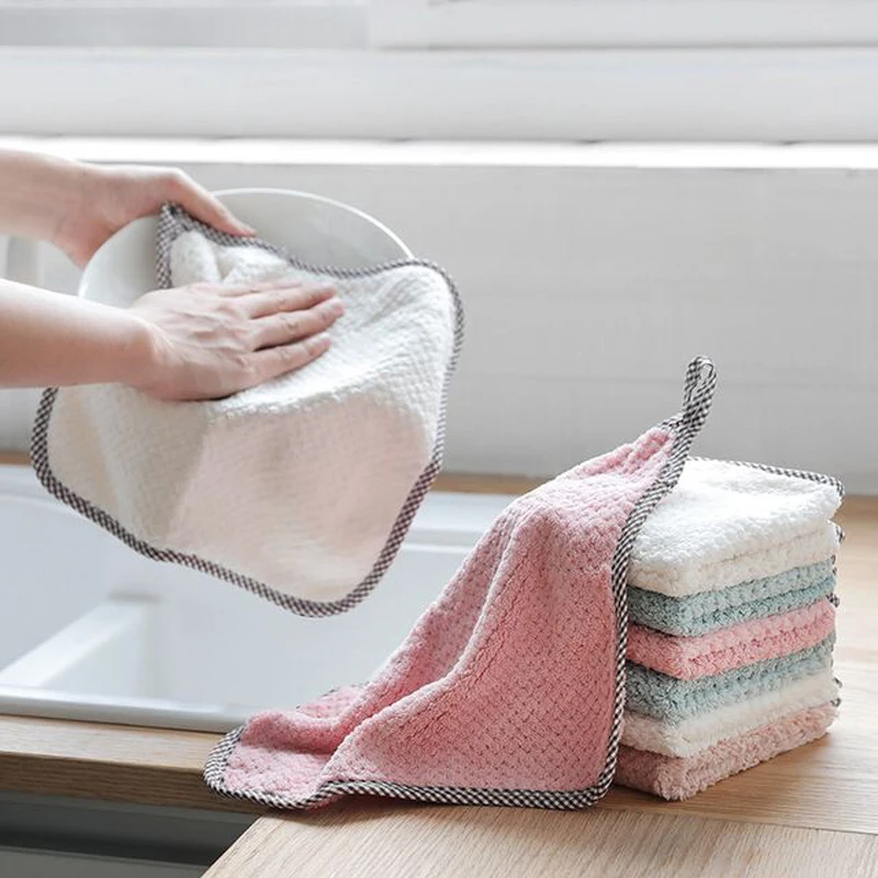 

1/10pcs Double-layer Absorbent Thicker Scouring Pad Rag, Non-stick Oil Dish Wash Cloth Towel Kitchen Tableware Cleaning Tools