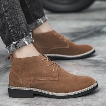 

2020 Fashion Pointed Toe suede Leather ankle Boots Men Winter Boots with fur Shoes For Men warm snow Boots Mens Ankle Boots