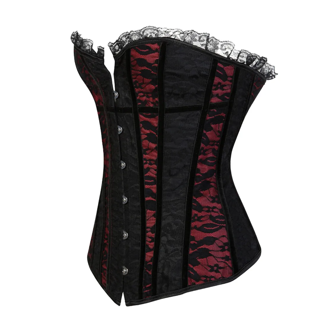 Women's Lace Cover Overbust Corset Lace Up Boned Lingerie Zipper Side Carnival Waist and Body Shaper Bustier Plus Size