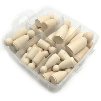 

52Pcs Wooden Peg Dolls Maple Unpainted Kids Birthday Gifts Handmade Unfinished Weddings Cake Dolls Decor Dolls Teething Toys Set