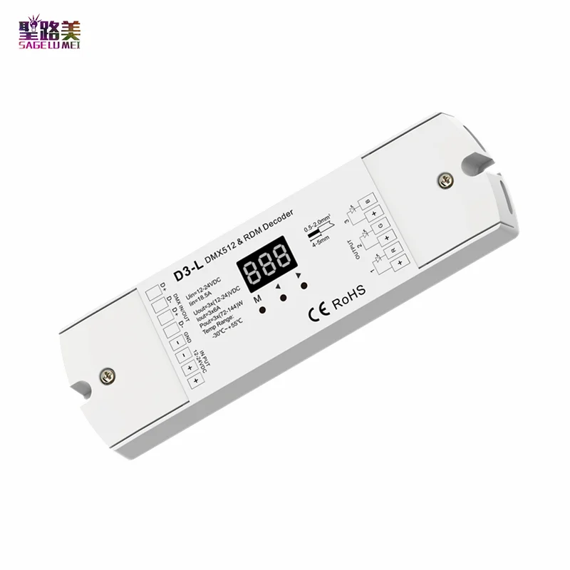 D3-L 12-24 В постоянного тока 3CH напряжения DMX512 и 3-канальный контроллер RDM декодера 6A/CH