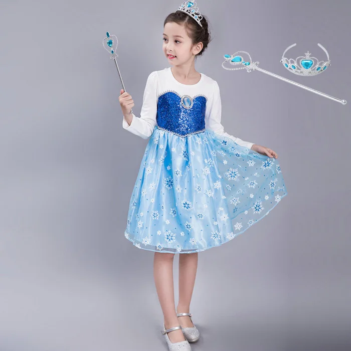 only dress Платье принцессы Эльзы и Анны для маленьких девочек; костюм Снежной королевы с аксессуарами; Детский костюм для костюмированной вечеринки с длинными рукавами; комплект с платьем на Хэллоуин - Цвет: only dress