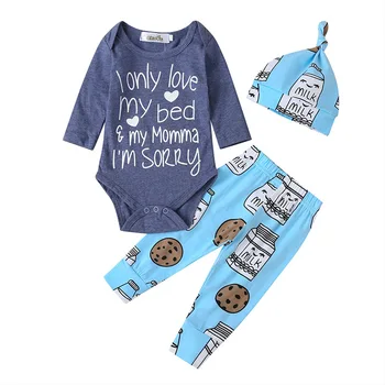 

Spring and Autumn Baby Sets Baby's Long Sleeve Romper Trousers and Hat