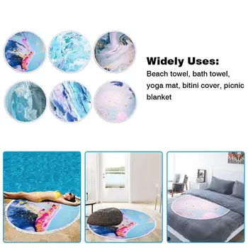 

Microfiber Marble Abstract Pattern Beach Towel Round Large Watercolor Yoga Towel With Tassel Beach Mat Blanket Cover