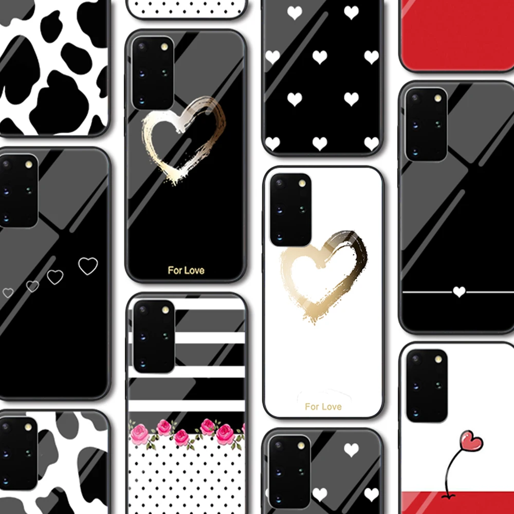 Стеклянный чехол с сердечками для Samsung Galaxy S21 A51 A52 S20 A50 A21S A12 A72 A71 A70 S10 A32 S9 S8 S10e FE Note 20