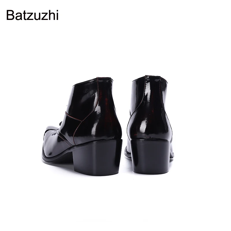 Batzuzhi British Style Handmade Men Boots Pointed Toe Black Leather Ankle Boots Men 6.5cm High Increased Botas Hombre, 38-46