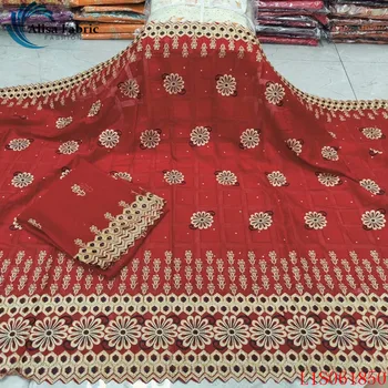 

Alisa 5 yards african lace material swiss voile 100% cotton fabric embroidery with stones+2 yards chiffon fabric for party dress