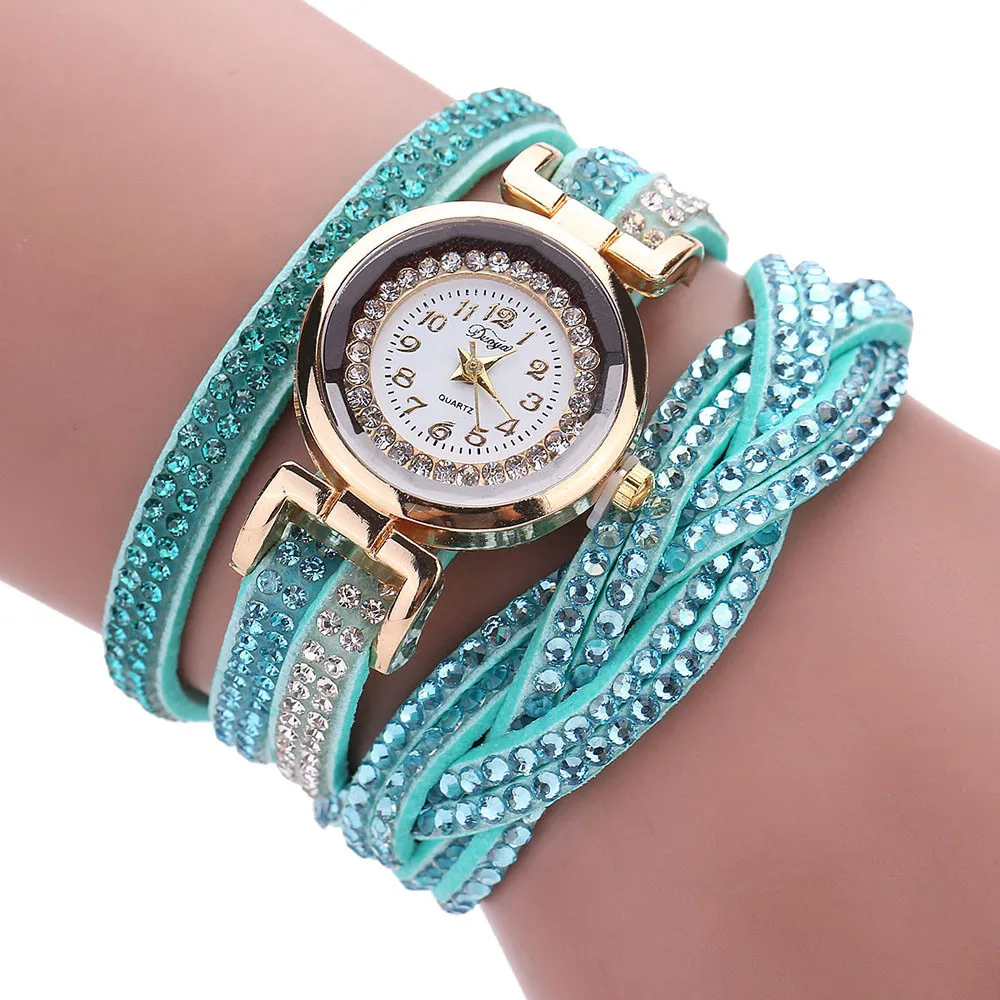 Роскошные модные женские часы кристалл золотой браслет сплав Круглый кварцевые наручные часы Стразы с кожаным ремешком часы H51