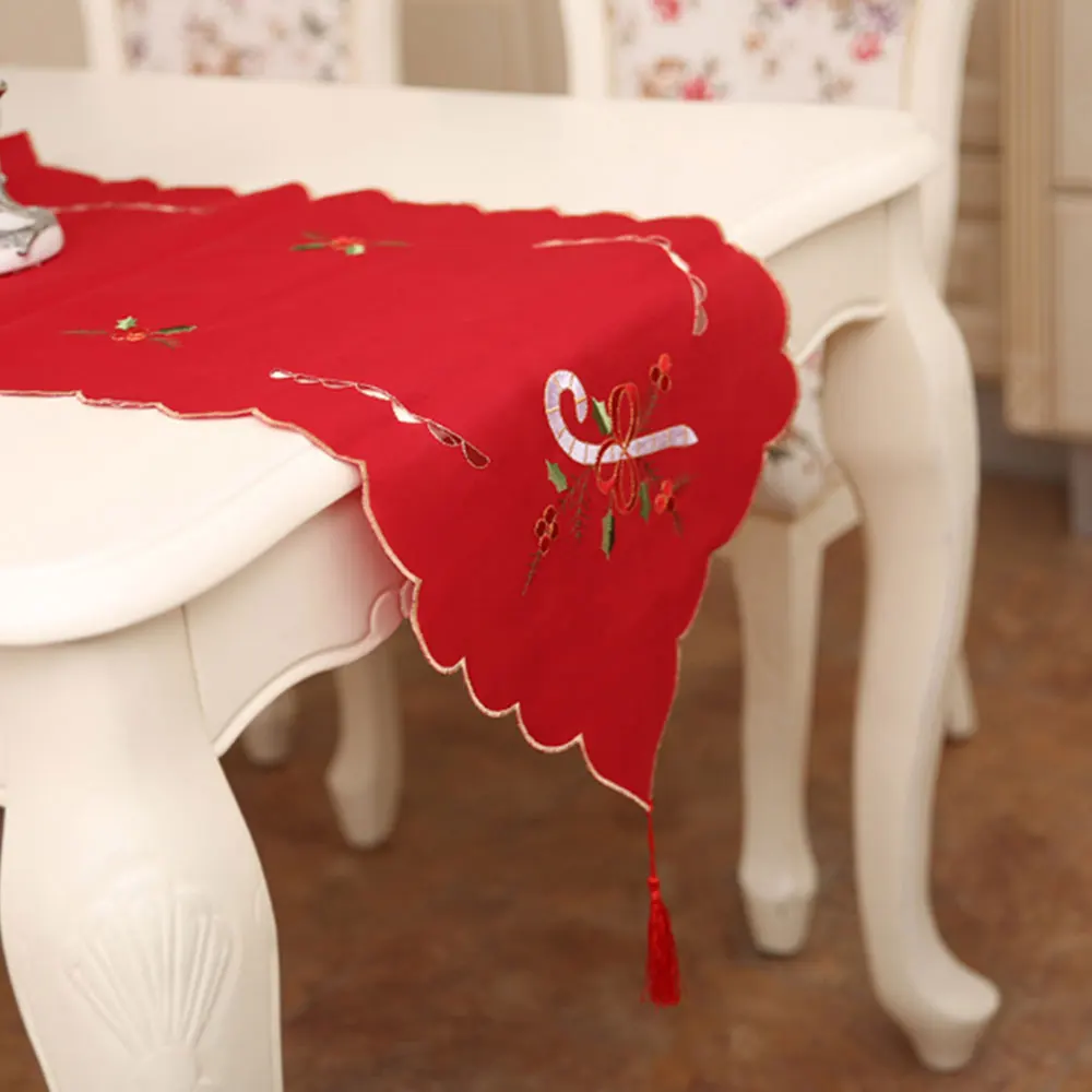 Christmas Table Flags Cover Embroidery Tablecloth Party Home Decorations Decors