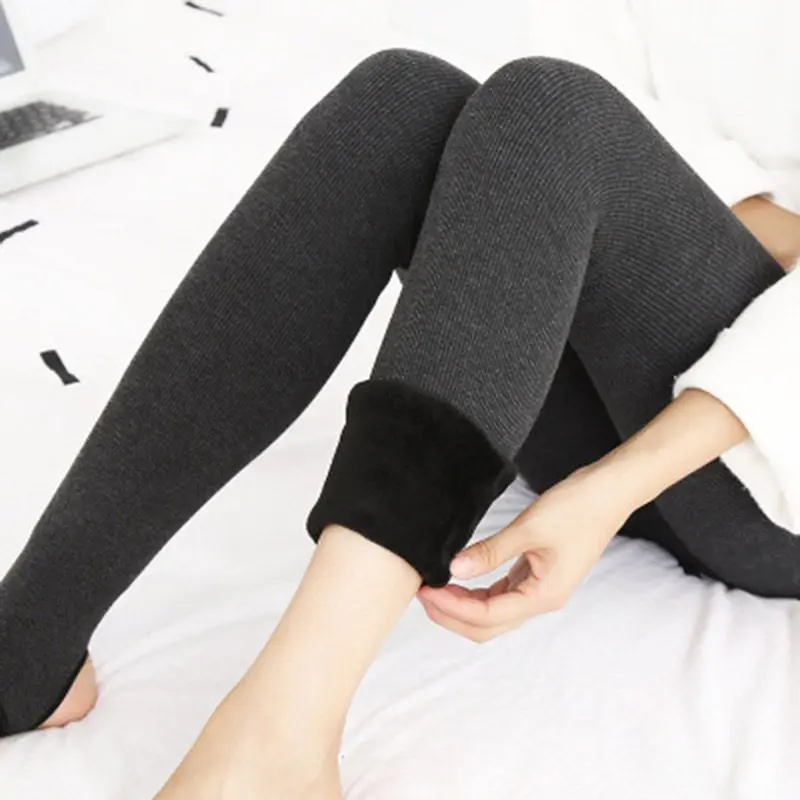 Women Autumn Winter Plus Velvet Skinny Solid Color Leggings Stretchy Elastic Pencil Pants High-Waist Leggings