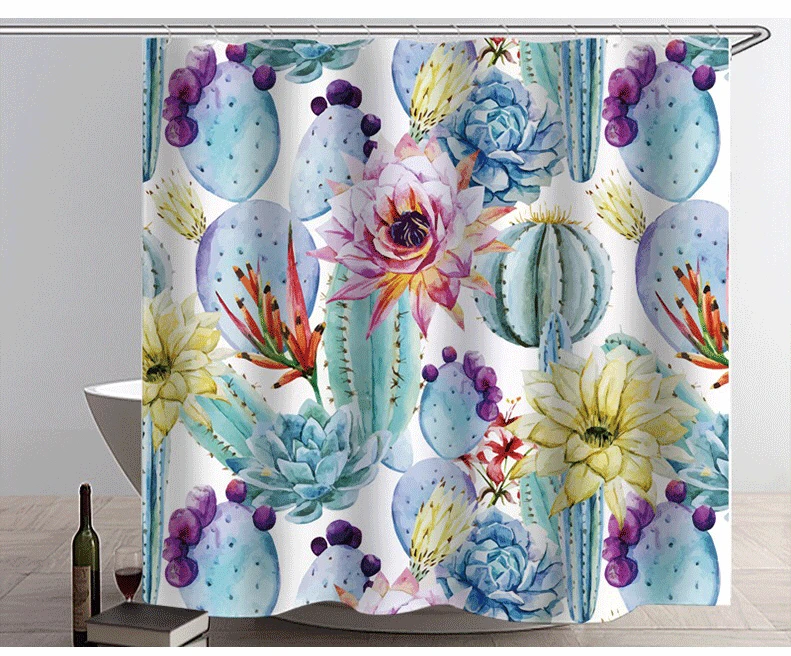 Bath Shadow Cool Digital Printing Shower Curtain Series Waterproof Mould Proof C- Shaped Plastic Hooks Pure tong kou yan Graphic