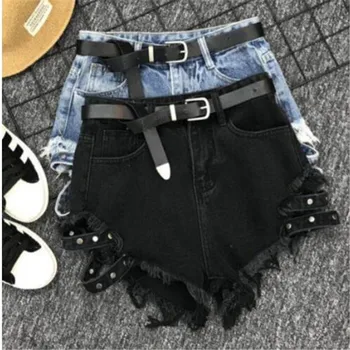 

2019 summer new fashion loose black wide leg high waist denim shorts sexy hot jeans shorts