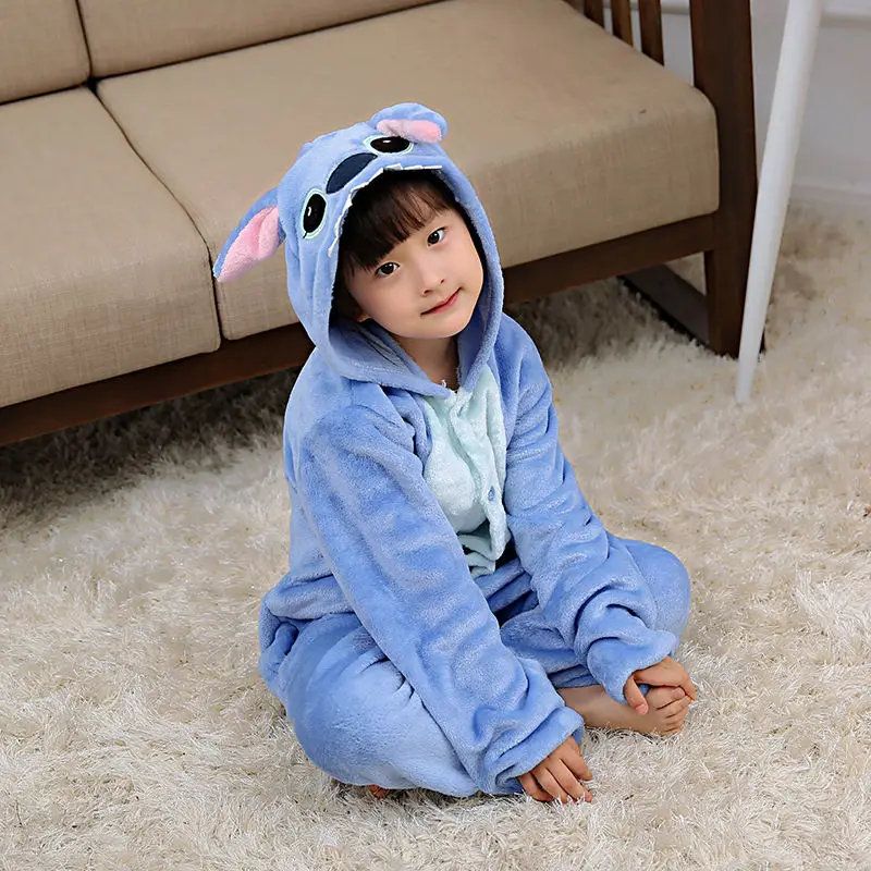 Kigurumi Ститч пижамы милый мультфильм пижама с единорогом для девочек фланелевые теплые животные Панда Пижамы костюм для мальчика