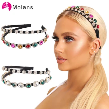 

Molans Black Double Band Diamant Headbands Colorful Floral Rhinestones Luxurious Baroque Hairbands Chic Crystal Hair Hoop