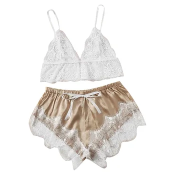 

New Women Ladies Lace Sleeveless Nightwear Outfit Set V-Neck Tank tops +Short Pants Sleeping Wear 2PSC Set