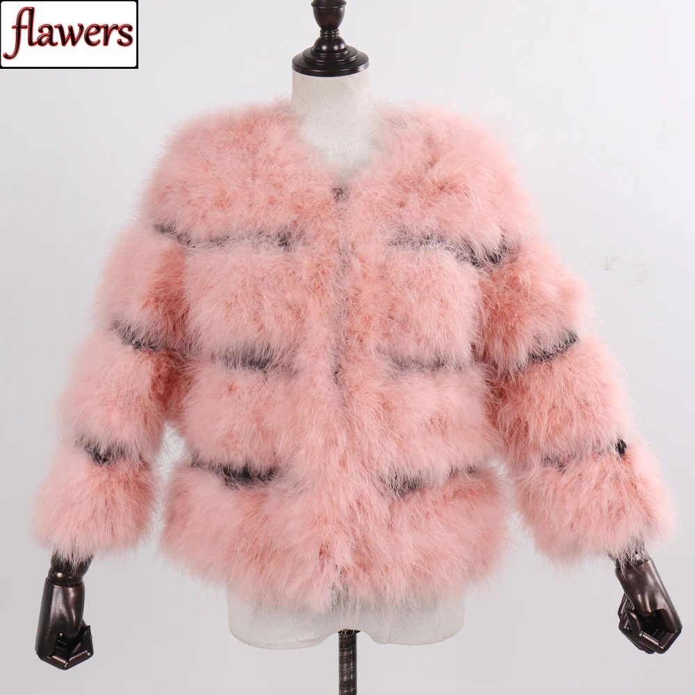 

New Brand Fashion Girls 100% Natural Ostrich Fur Coat Women Winter Knitted Real Ostrich Fur Overcoat Short Style Real Fur Jacket
