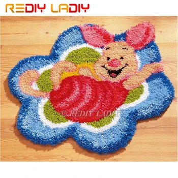 

Latch Hook Kits Make Your Own Rug Happy Pig Crocheting Cushion Mat DIY Carpet Rug Pre-Printed Canvas Hobby & Crafts Home Decor