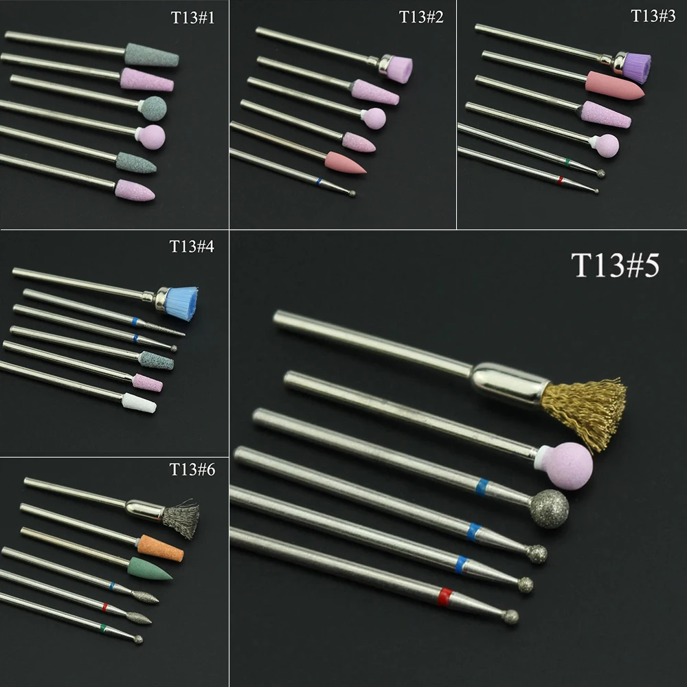 6 Types Nail Drill Bit Set Milling Cutters for Manicure Electric Nail Files Machine Gel Remove Accessories Cuticle Clean Tools