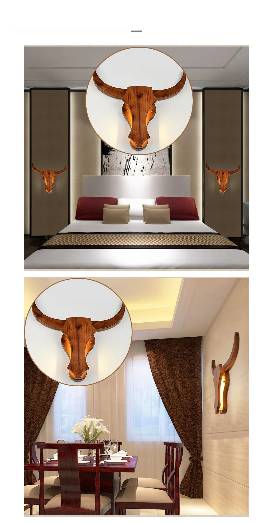 Светодиодный настенный светильник Wandlamp, настенная лампа из цельной древесины для прикроватной кровати, скандинавский Простой настенный светильник с головой коровы для спальни, декоративный светильник для дома