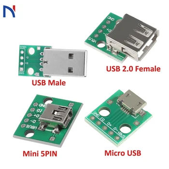 

USB Board Connector Micro Mini USB USB Male USB 2.0 Female USB Connector Interface to 2.54mm DIP PCB Converter Adapter