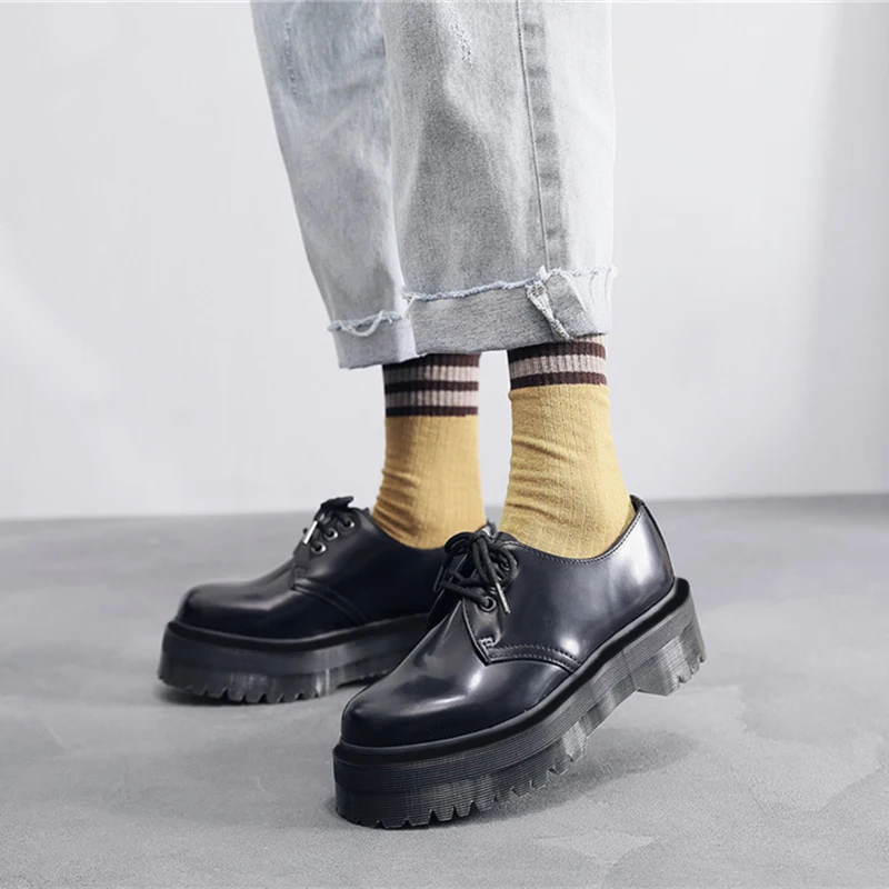 

Women Boots 3-Eye Quad Doc Chunky High Platform Autumn Oxfords High Quality Ladies Leather Shoes Martins Casual Women Boots New