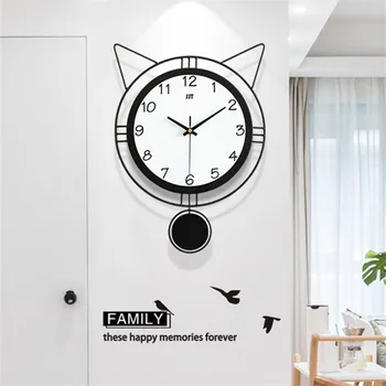 

Nordic Creative Living Room Cute Cat Wall Clock Modern Minimalist Bedroom Fashion Silent Quartz Pendulum Clock Home Decor