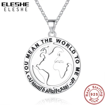 

ELESHE 925 Sterling Silver Travel World Map Pendant Necklace for Women You Mean The World To Me Letter Necklaces Fashion Jewelry