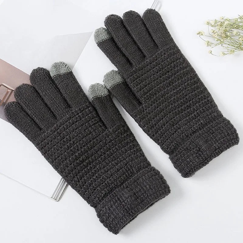 GLV0585DG Мужские/женские зимние теплые перчатки для смартфона планшета Полный палец варежки - Цвет: GLV0585DG