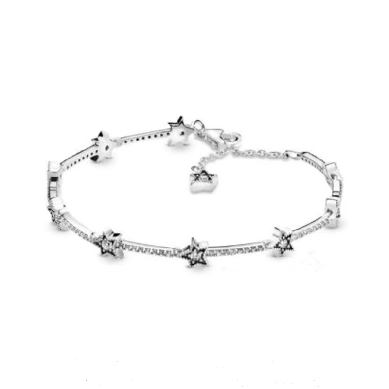 Браслет с небесными звездами, новинка, 925 пробы, серебряный браслет с небесными звездами, Подходит для европейских шармов, сделай сам, ювелирное изделие
