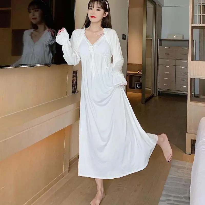 Long Sleeve Nightdress Cotton Sleepwear 