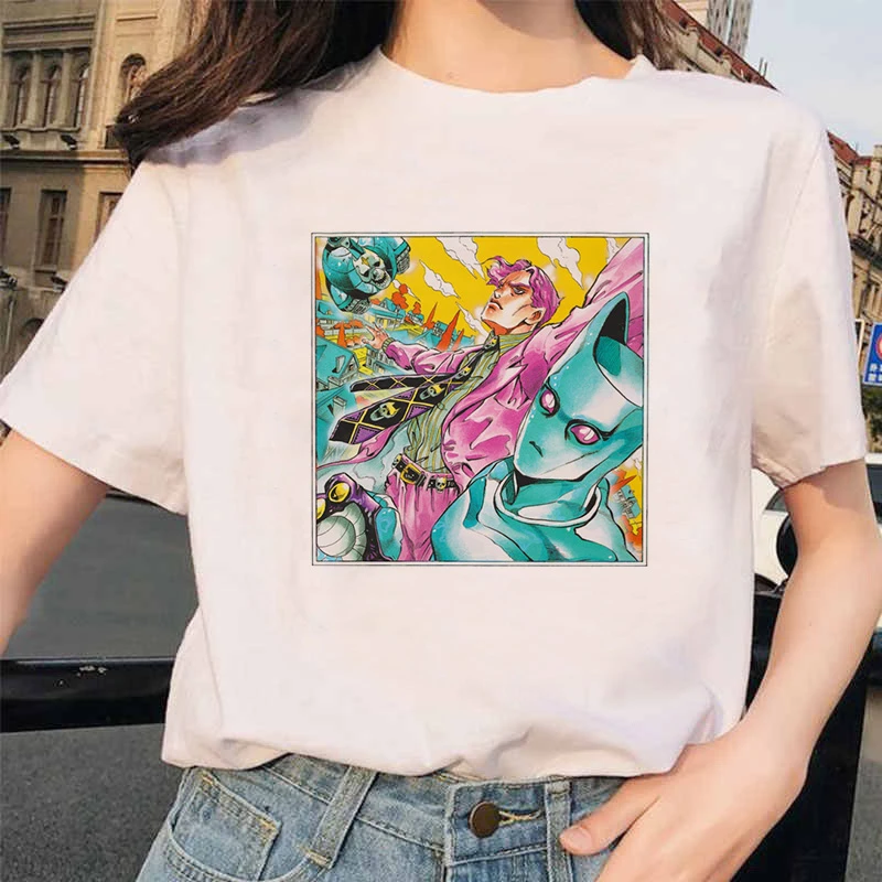 Японское аниме JoJo Необычные Приключения Забавные футболки для мужчин и женщин с принтом Футболка Повседневная Jojo футболка хип-хоп топ тройники Женские - Цвет: 20242