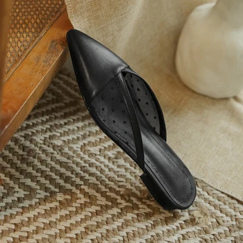 

100% cow leather mesh flat heels casual shoes woman slippers poined toe shoes woman Mules Slipper ladies Shoes
