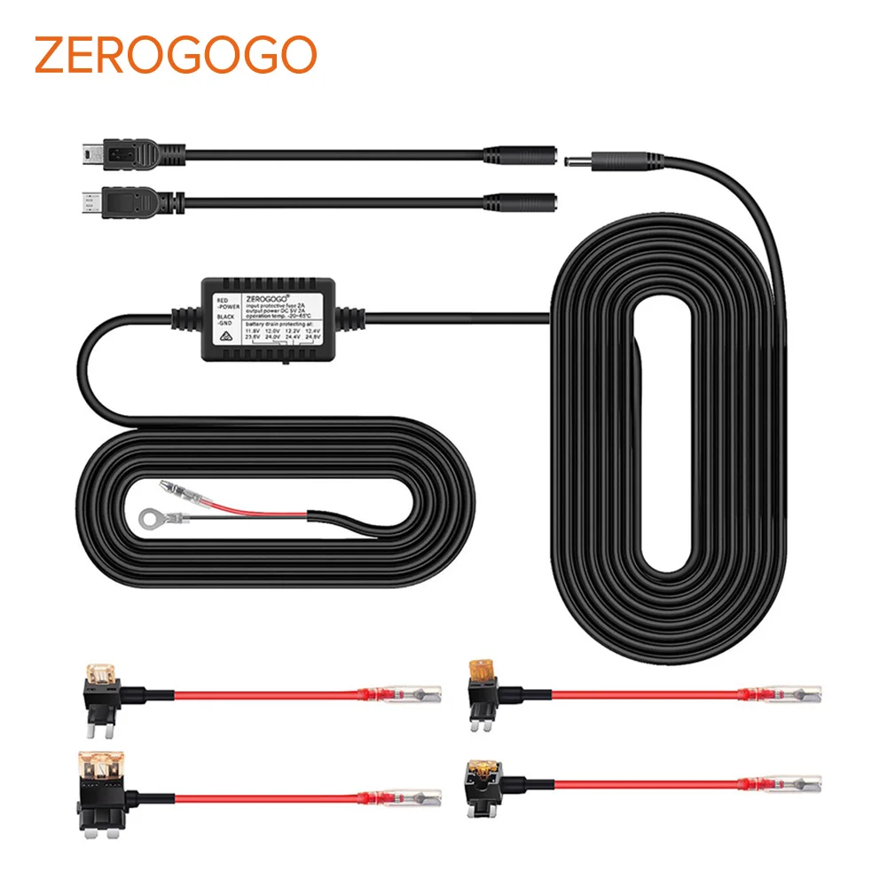 Комплект жесткого провода ZEROGOGO DC 12 В 24 до 5 2.0A DVR Кабель адаптер питания мини Micro USB