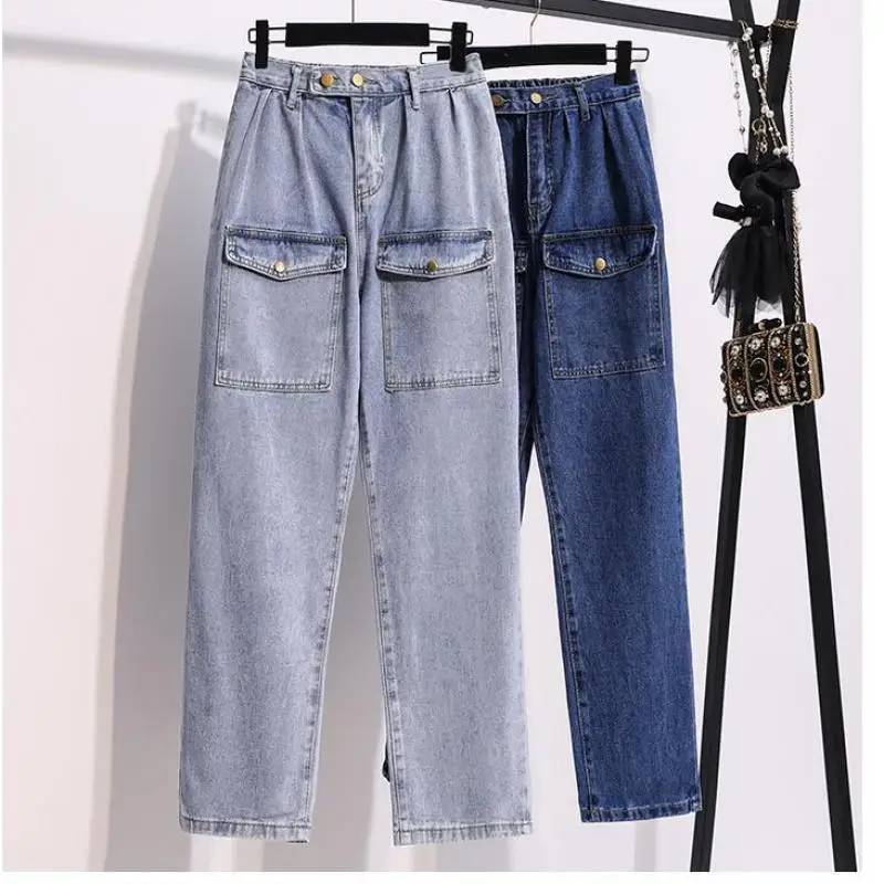 

Shnsophi Streetwear Blue Jeans Vintage 5XL Straight Baggy High Waist Korean Casual Pants Wide Leg Jeans Mom Denim Trouser