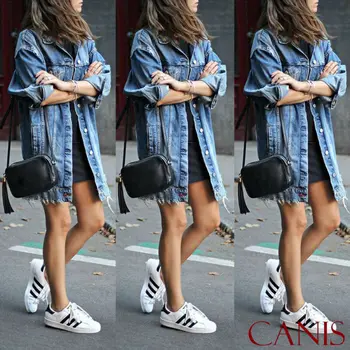 

Women's Denim Long Coat Jeans Coat Fashion Jacket Loose Casual Streetwear
