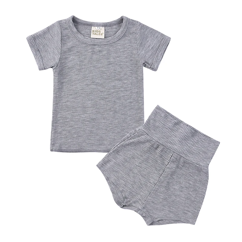 Baby Boy Girl Summer Clothes Set Short Sleeve T-shirt+Shorts 2pcs Newborn Outfits Kids Toddler Pajamas Knitted Infant Tracksuits Baby Clothing Set expensive Baby Clothing Set