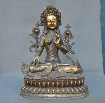 

wedding decoration Old Tibetan Buddhism Bronze Gilt Fane White Tara Kwan-Yin goddess Buddha statue