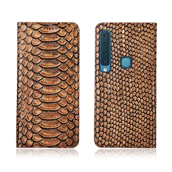 

Python pattern natural genuine leather flip cover card slot holder for Samsung Galaxy A9 2018/Samsung Galaxy A9S phone case capa