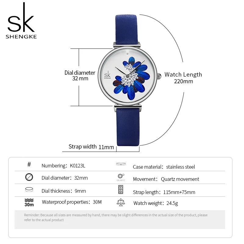 Shengke SK, женские часы, Лидирующий бренд, Роскошные, с кожаным ремешком, женские наручные часы, с синими перьями, кварцевые женские часы, reloj mujer