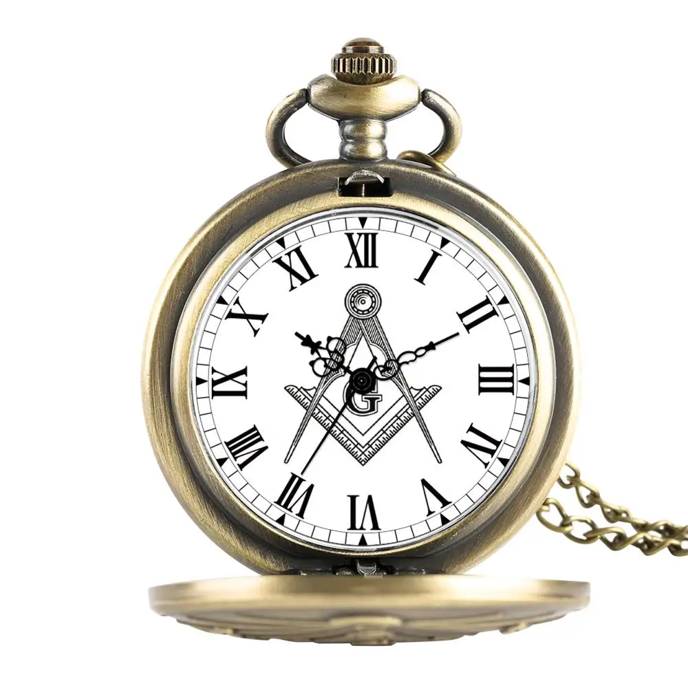 Antique Freemason G Dial Chrome Square and Compass Mason Masonic Necklace Pendant Quartz Pocket Watch Best Gifts for Freemason