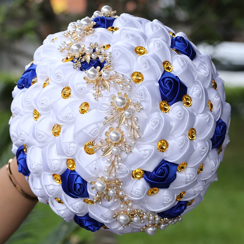 

Promotional Wedding Bride Holding Bouquet Pure White Sapphire Blue Diamond Marriage Bouquet 668