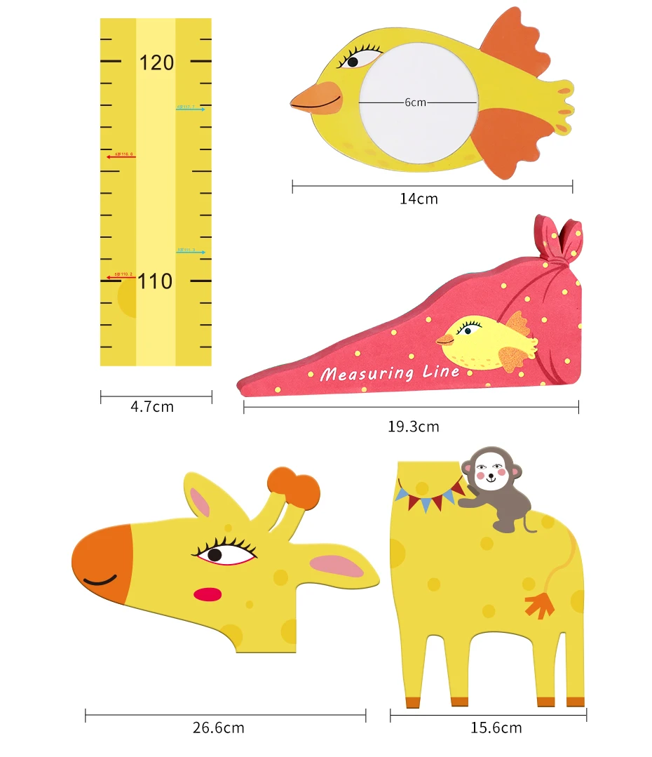 Adesivo de Parede para Crianças Decoração da Arte da Parede Adorável Girafa Altura Medida Quartos Crianças Crescimento Magnético Gráfico Régua Quarto Berçário Decalque 10 para crianças quartos crianças crescimento magnético gráfico