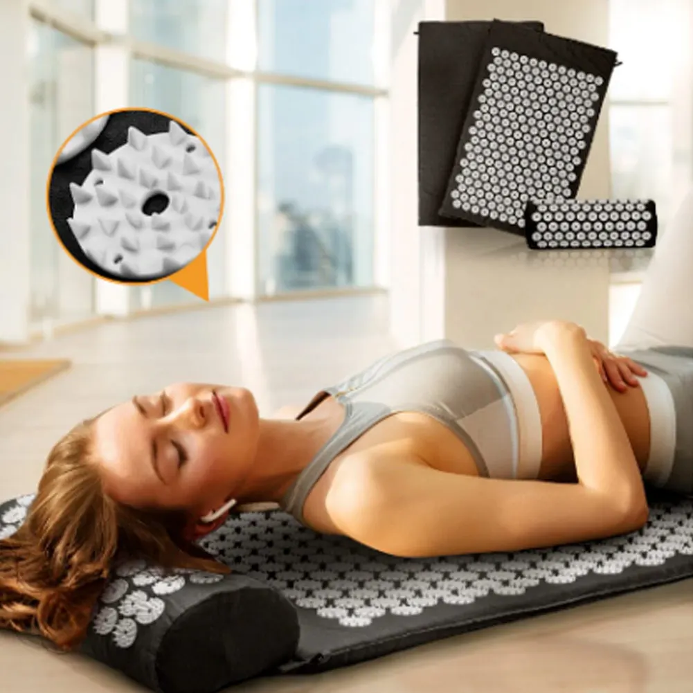 

Large Acupressure Mat + Pillow Massage Set Acupuncture Floor Pad with Pouch Tote Bag BV789