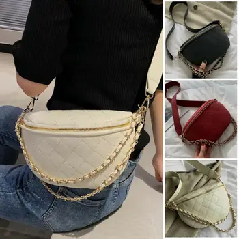 

2019 Newest Hot Luxury Chest Waist Bag Women Money Phone Carrying Purse PU Leather Plaid Chain Fanny Packs Belt Type Waist Packs