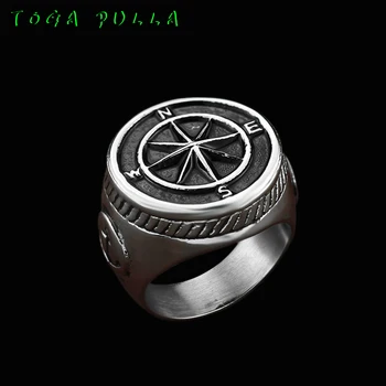 

Vintage Silver Black Two Tone Compass Ring Men's Cool Punk Rock Viking Anchor Ring For Men Cothic Unique Biker Jewelry 2020