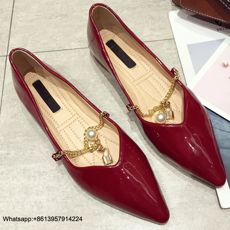 

Women Femme Chaussures Pumps Shoes Low Heels Ladies Shoes Autumn Female Shoes Patent Leather Weding Shoes Chain Scarpe Donna