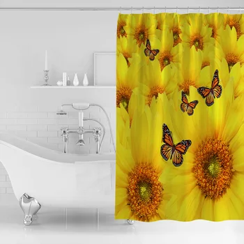 

Sunflower Yellow Butterfly Flower Field Shower Curtain Waterproof Polyester Bath Curtain