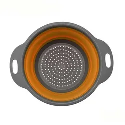 Collapsible Silicone Colander with Handle - Versatile Kitchen Strainer and Drainer - L (Orange Round)